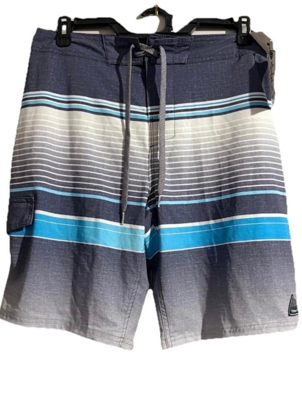 Trinity Collective Men's Board Shorts Gray And White Striped  Swim Shorts
